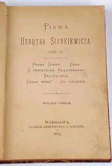 SIENKIEWICZ - PISMA HENRYKA SIENKIEWICZA 4wol. 1883, oprawa M.H. Szeinfeld, Introligator w Sieradzu. - 3