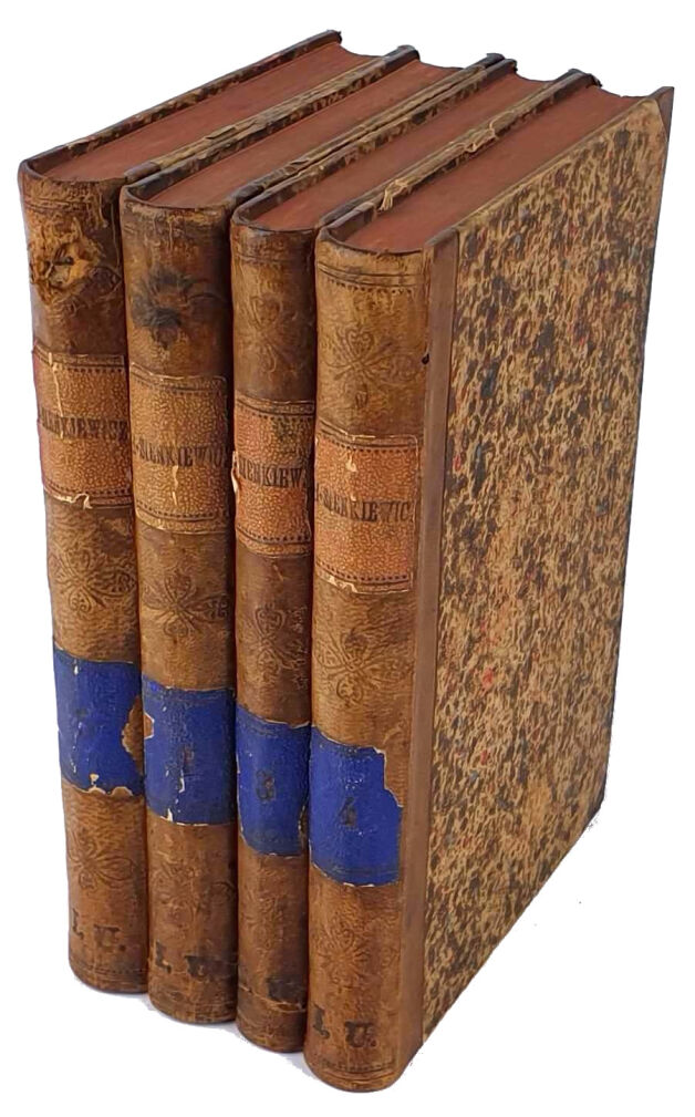 SIENKIEWICZ - PISMA HENRYKA SIENKIEWICZA 4wol. 1883, oprawa M.H. Szeinfeld, Introligator w Sieradzu.
