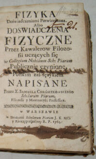 CHRÓSCIKOWSKI- FIZYKA 1764r. TABLICE Pierwszy polski podręcznik fizyki - 2