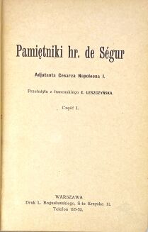 SEGUR- PAMIĘTNIKI adiutanta Cesarza Napoleona I. Cz. 1-3 [komplet w 3 wol.] - 3