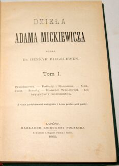 MICKIEWICZ -DZIEŁA wyd. Biegeleisen LWÓW 1893r. Tom I-IV OPRAWA WYDAWNICZA 4 portrety autora i podobizny autografów - 8