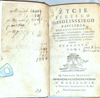 ŻYCIE JERZEGO OSSOLIŃSKIEGO T.1-2 wyd. 1777 - 2