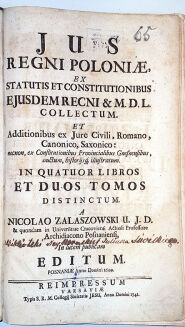ZALASZOWSKI - IUS REGNI POLONIAE  t.1-2 (komplet w 2 wol.) wyd. 1699-1702 - 3