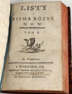 KRASICKI - LISTY I PISMA RÓŻNE X. B. W. Warszawa 1788. O związkach rolnictwa i inne. - 5