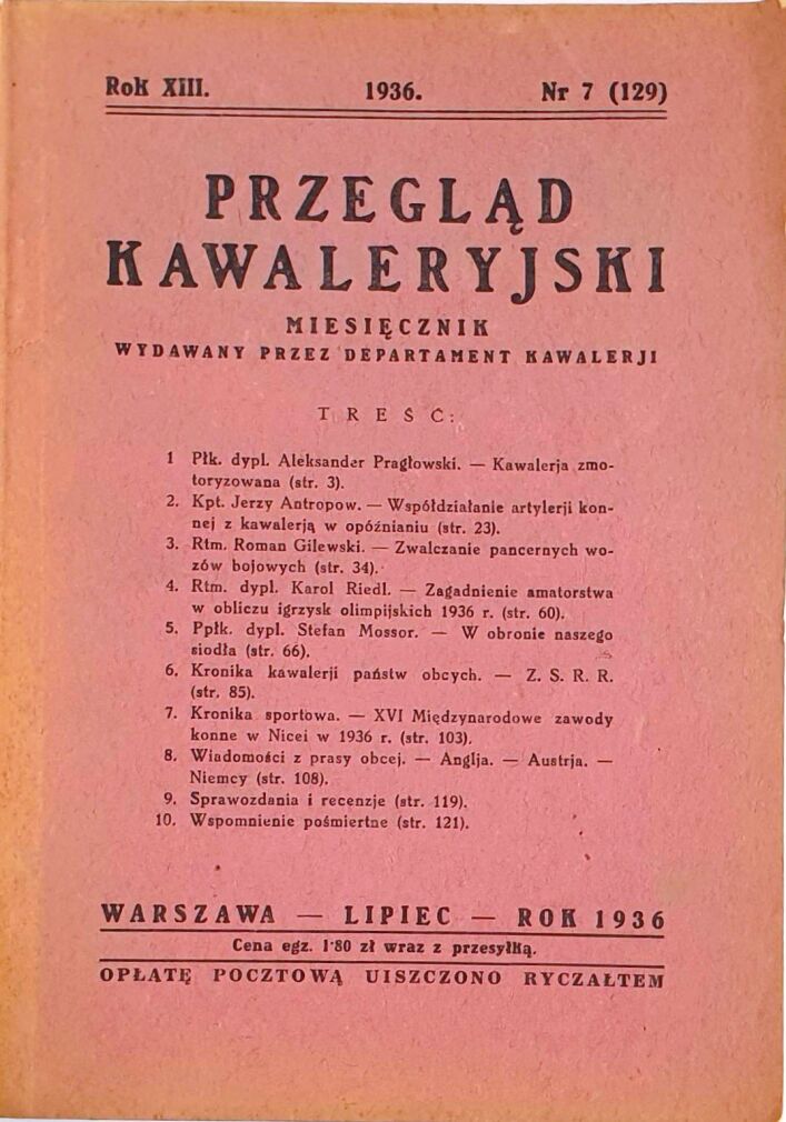 PRZEGLĄD KAWALERYJSKI Nr 7 (129) 1936