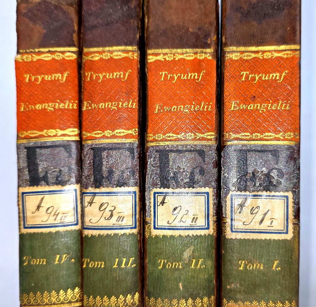 OLAVIDE, KOSICKI - TRYUMF EWANGELII ALBO PAMIĘTNIKI CZŁOWIEKA ŚWIATOWEGO PO WYRZECZENIU SIĘ BŁĘDÓW FILOZOFII TEGOCZESNEY T.1-4 [komplet], 1830