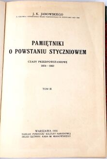 JANOWSKI- PAMIĘTNIKI O POWSTANIU STYCZNIOWEM t.1-3 [komplet w 3 wol.] 1923-1931 - 5