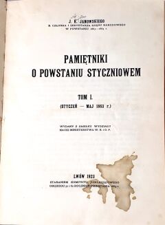 JANOWSKI- PAMIĘTNIKI O POWSTANIU STYCZNIOWEM t.1-3 [komplet w 3 wol.] 1923-1931 - 3