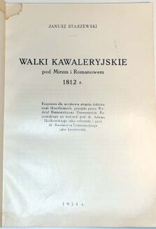STASZEWSKI - WALKI KAWALERYJSKIE POD MIREM I ROMANOWEM 1812r. Napoleon - 2