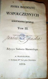 NIEMCEWICZ- PISMA ROZMAITE WSPOŁCZESNYCH WIERSZEM I PROZĄ t.III WYD. 1805r. - 3