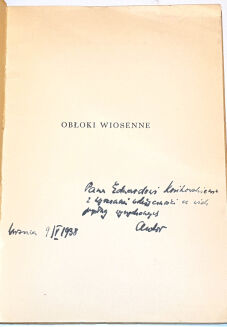 PIĘTAK - OBŁOKI WIOSENNE dedykacja autora dla Edwarda Kozikowskiego - 2