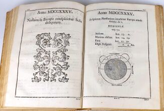 [ASTRONOMIA] MANFREDI- NOVISSIMAE EPHEMERIDES MOTUUM COELESTIUM E CASSINIANIS TABULIS AD MERIDIANUM BONONIAE SUPPUTATE. T.1-2 [komplet w 2 wol.] Bolonia 1725 - 7