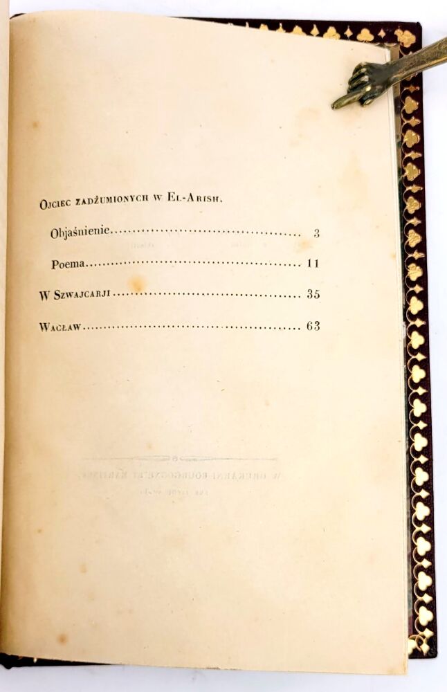 Słowacki Juliusz, Trzy Poemata, wyd.1, Paryż 1839, spis treści