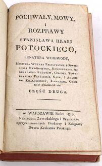 POCHWAŁY, MOWY Y ROZPRAWY STANISŁAWA HRABI POTOCKIEGO t.2, 1816r. - 4