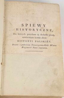 NIEMCEWICZ- ŚPIEWY HISTORYCZNE z muzyką i rycinami wyd.1, 1816 - 2