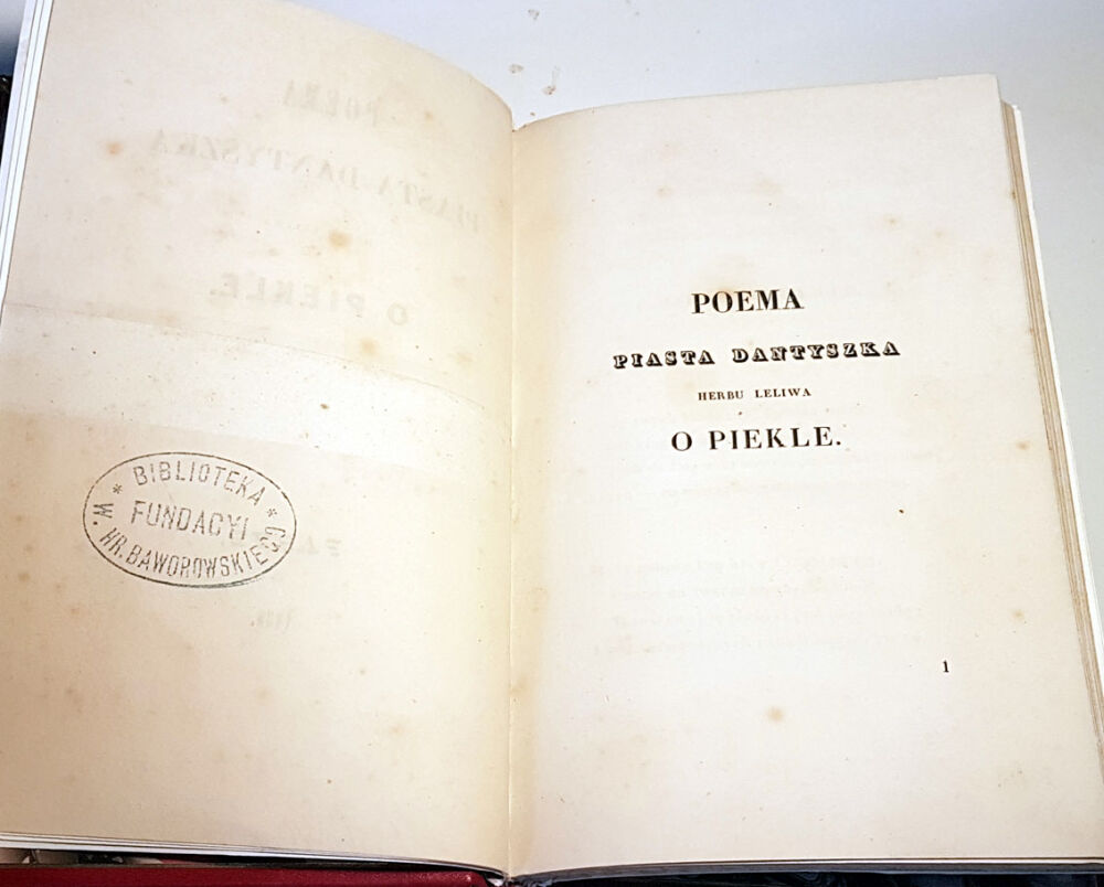 SŁOWACKI - POEMA PIASTA DANTYSZKA HERBU LELIWA O PIEKLE wyd.1 Paryż 1839