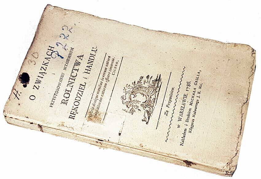  MALESZEWSKI- O ZWIĄZKACH I PRZYSTOSOWANIU WZAJEMNYM ROLNICTWA, RĘKODZIEŁ I HANDLU wyd. 1786