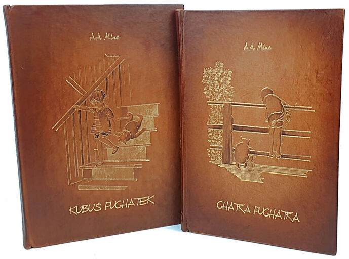 A.A. Milne's Winnie the Pooh and The House at Pooh Corner, a set of exclusive books in a leather binding.